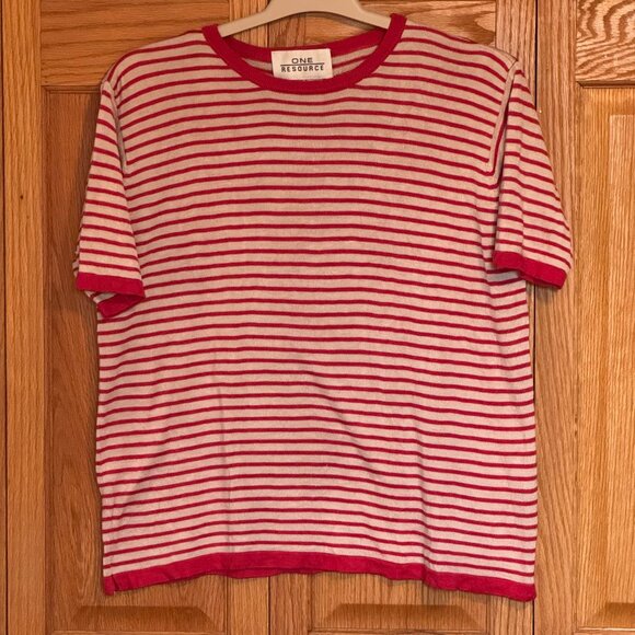 Vintage Striped Silk Short Sleeve Top - Size XL - Picture 8 of 9